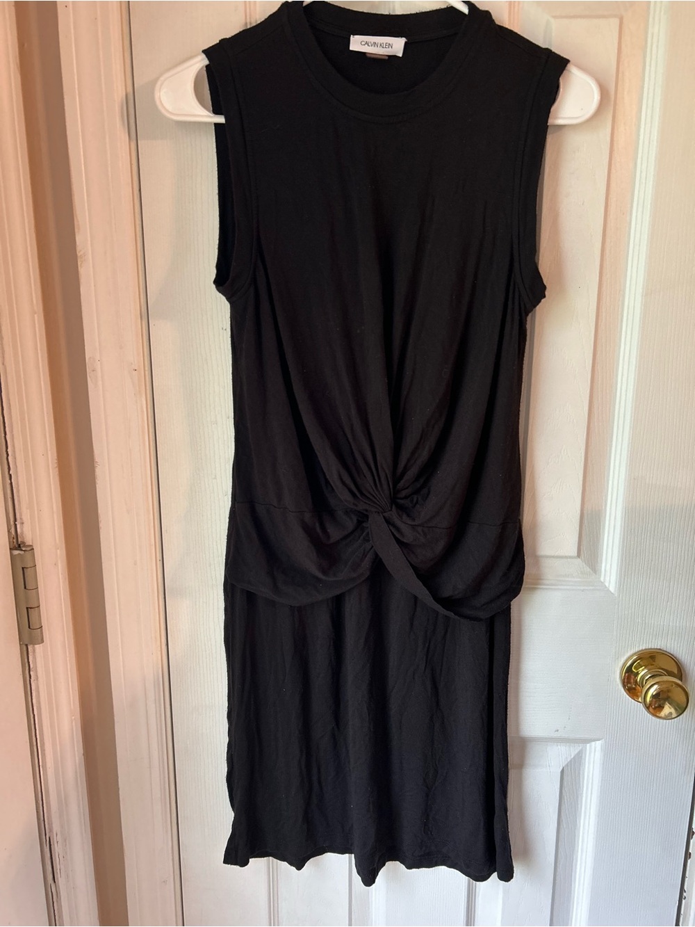 Calvin Klein Black Sleeveless Midi Dress with Front Twist